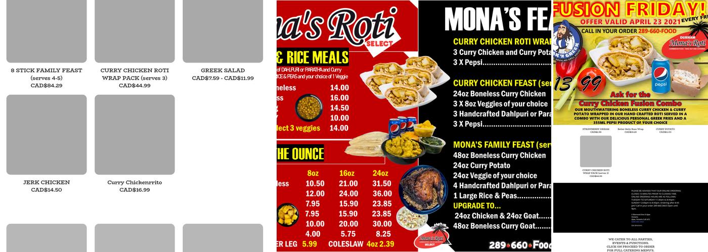 Mona's Roti Select Menu