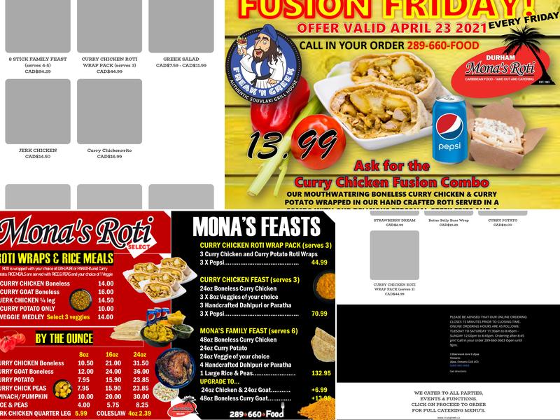 Mona's Roti Select Menu