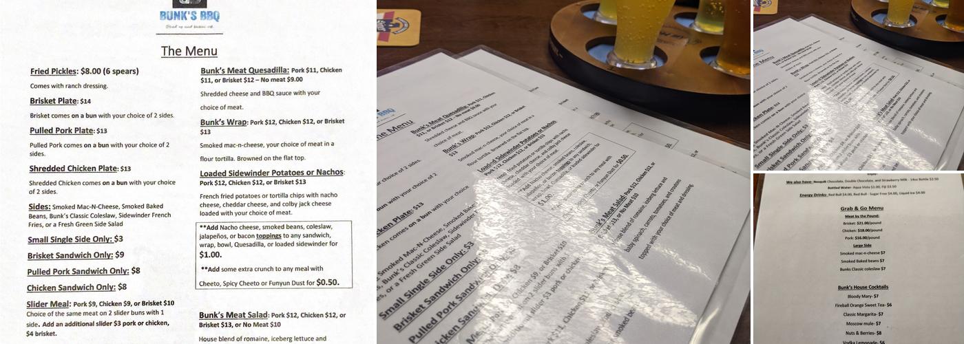 Bunks BBQ Menu