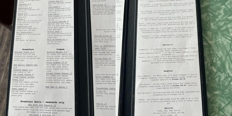 Oda Coffee and Wine Bar Menu