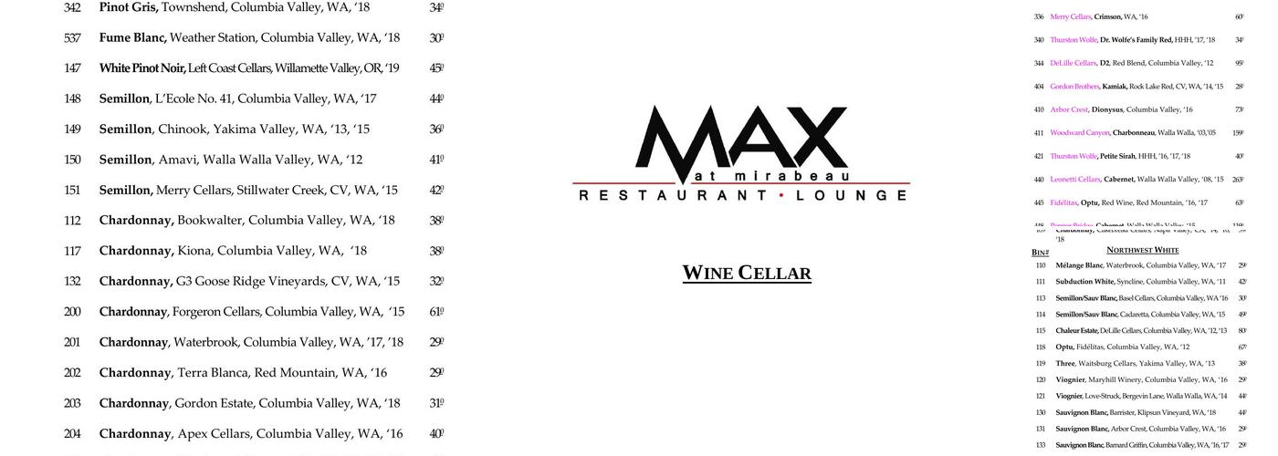 MAX at Mirabeau Menu