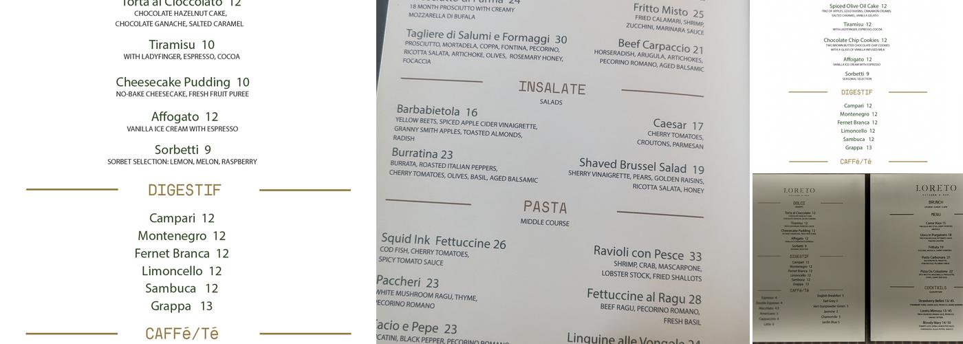 Loreto Italian Kitchen & Bar Menu