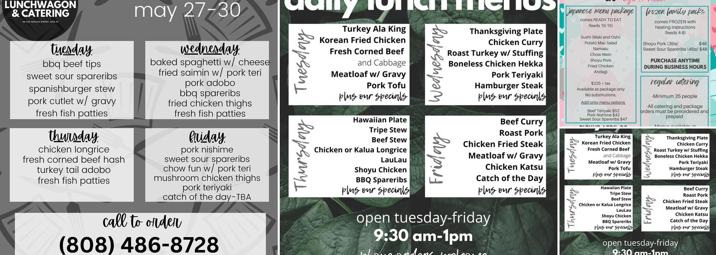 Hongis Lunch Wagon Menu