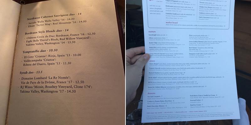 Claret Wine Bar Menu