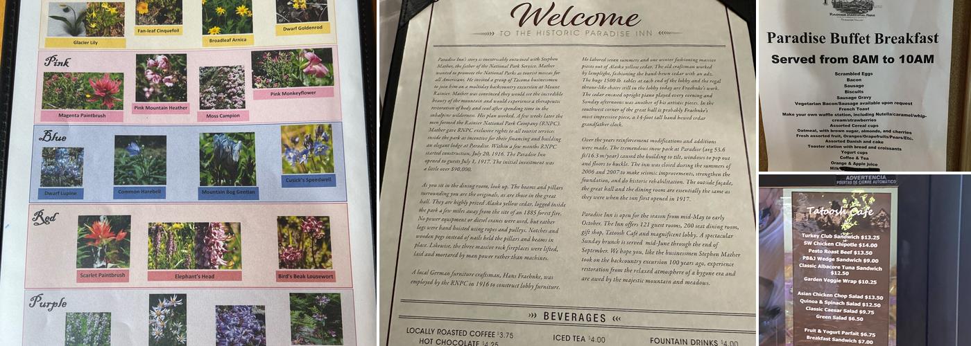 Paradise Inn Dining Room Menu