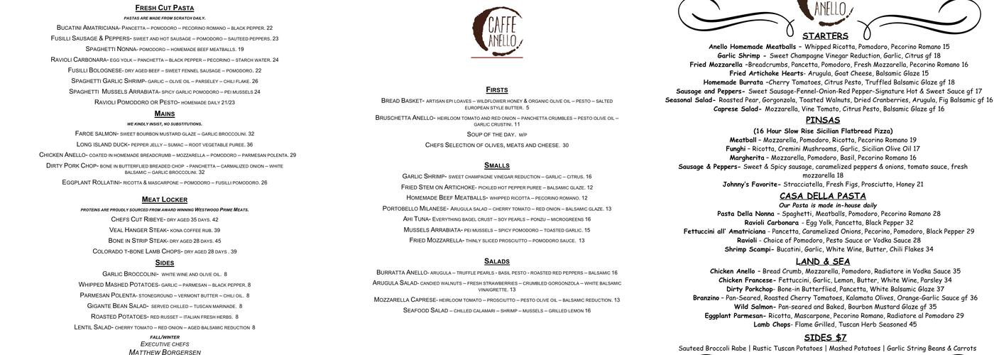 Caffe Anello Menu
