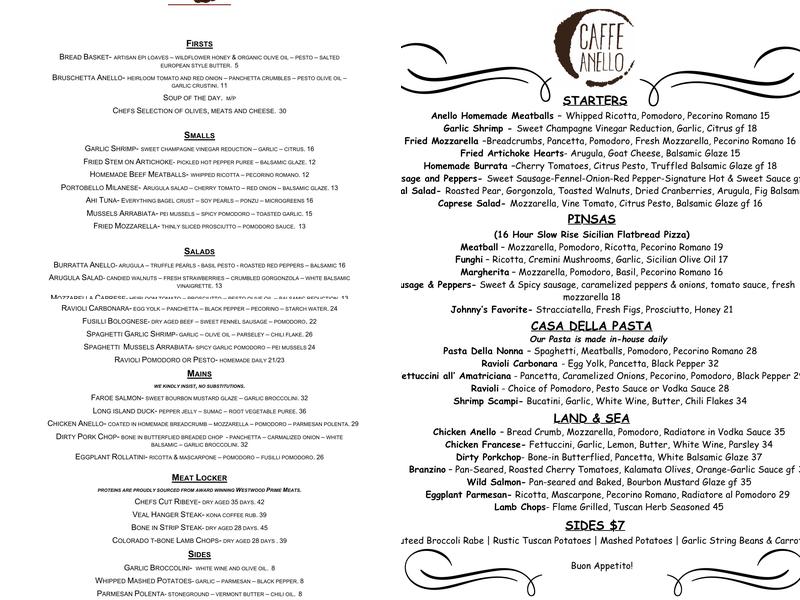 Caffe Anello Menu