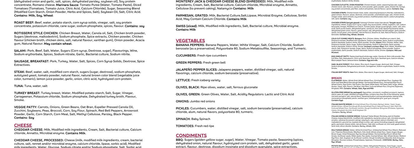 Subway Menu