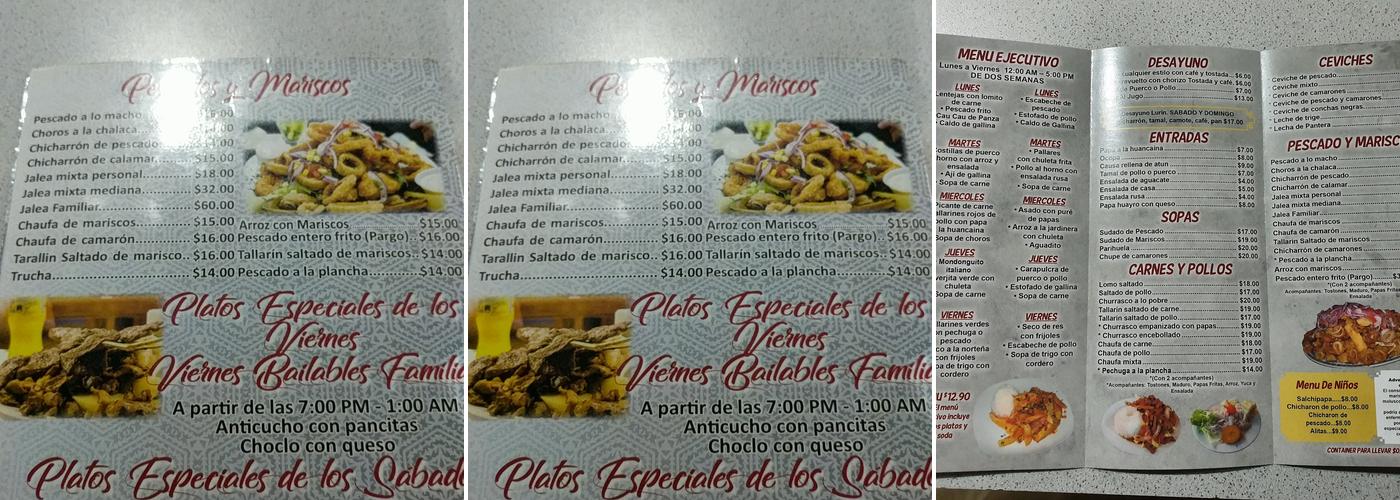 Comida Peruana Menu