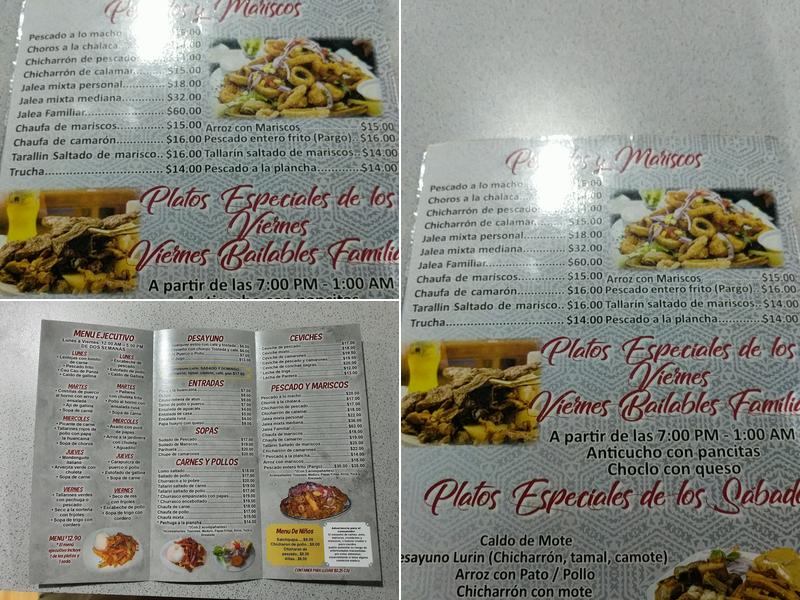 Comida Peruana Menu