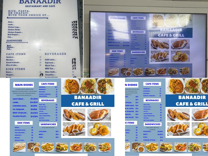 Banaadir Cafe and Grill Menu