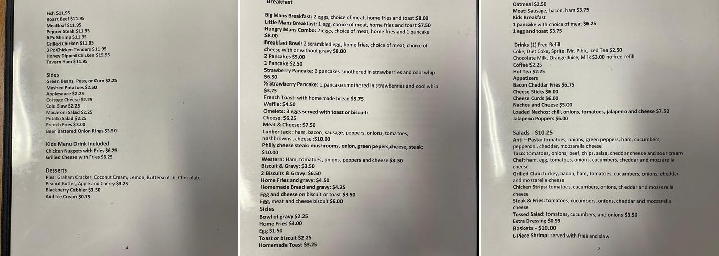 Peggy’s Home Cookin Menu