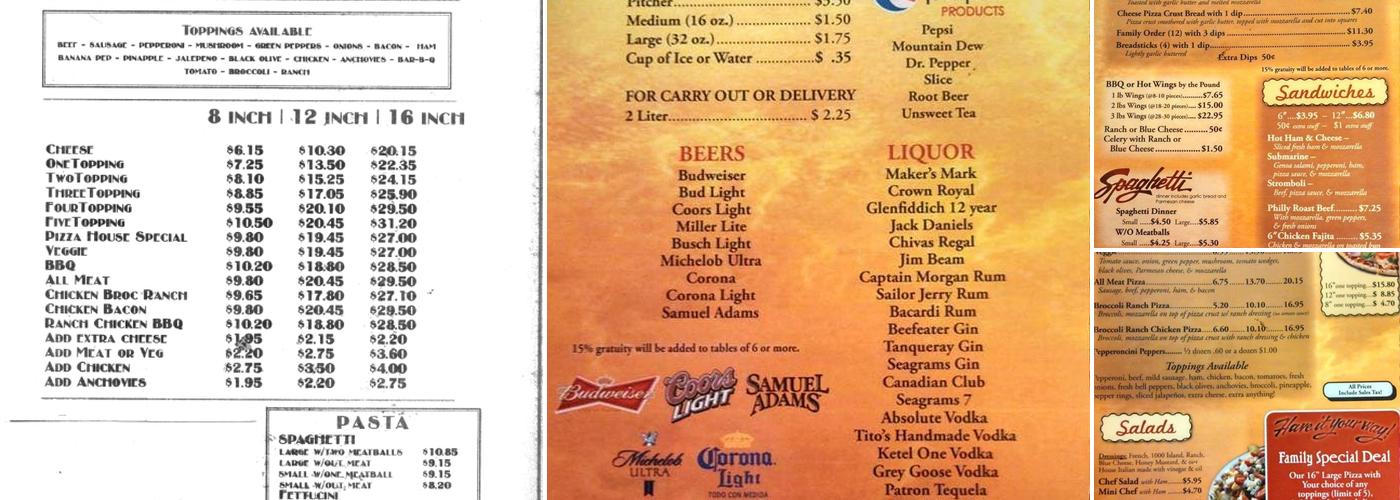 Pipers pizza Menu