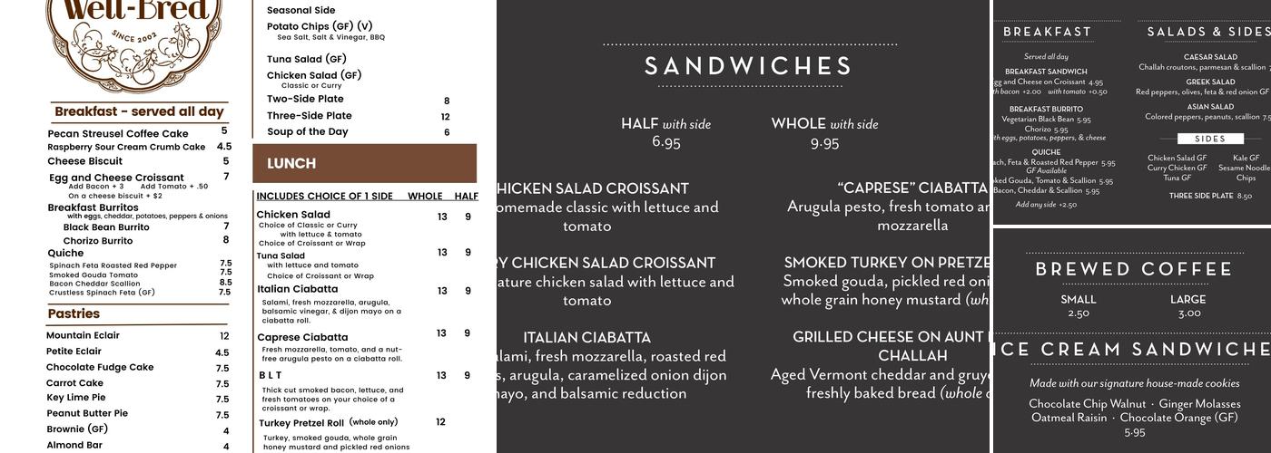 Well-Bred Bakery & Cafe Menu