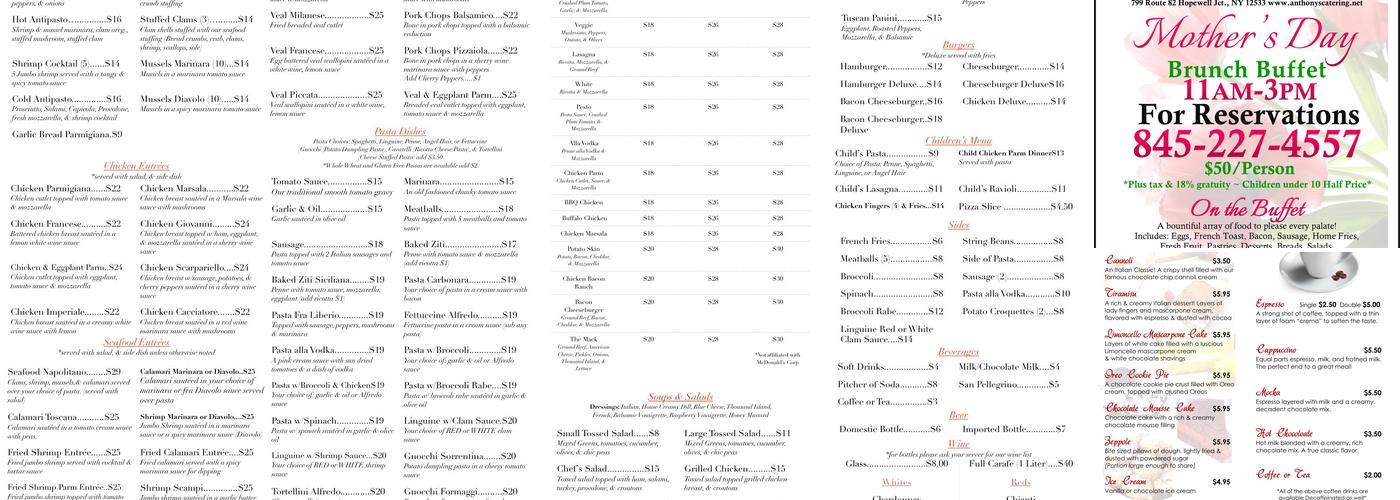Anthony's Restaurant Menu