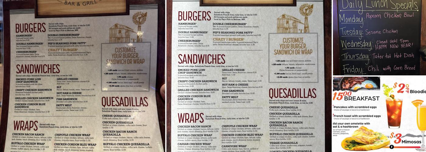 Crazy J's Bar & Grill Menu