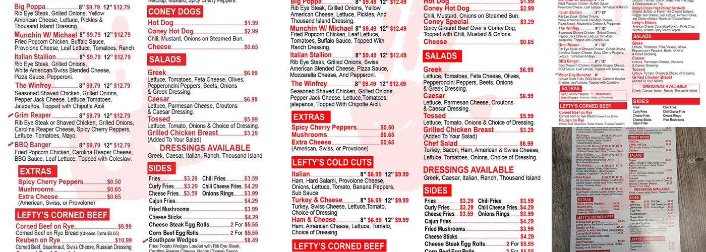 Lefty's Cheesesteaks Menu