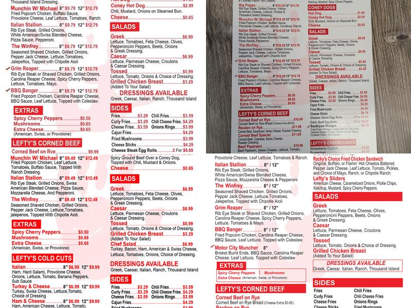 Lefty's Cheesesteaks Menu