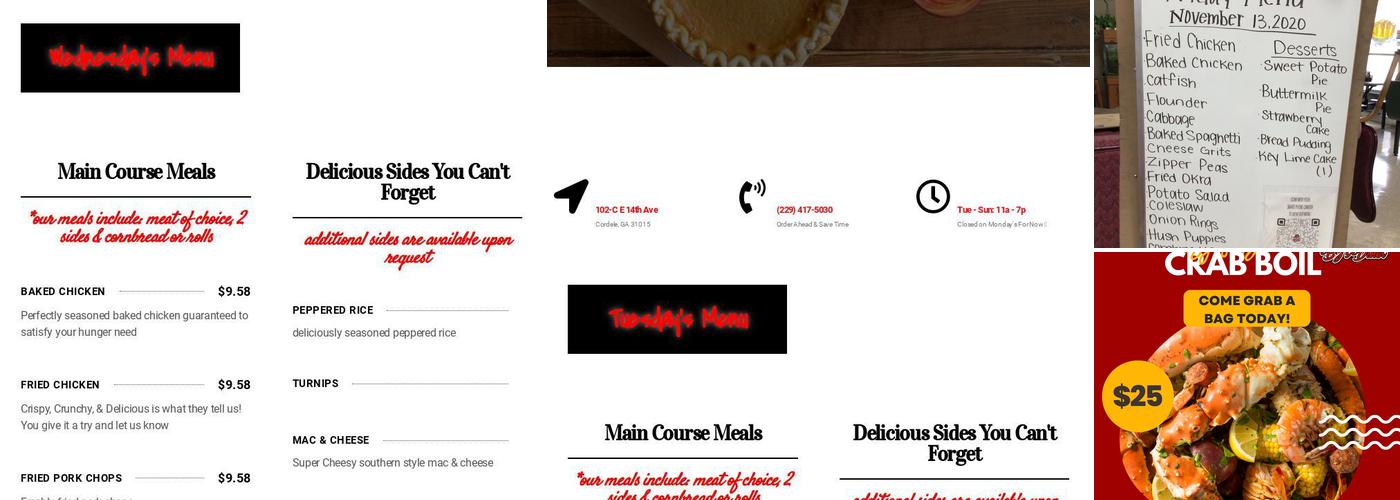 BJ's Diner 2 Menu