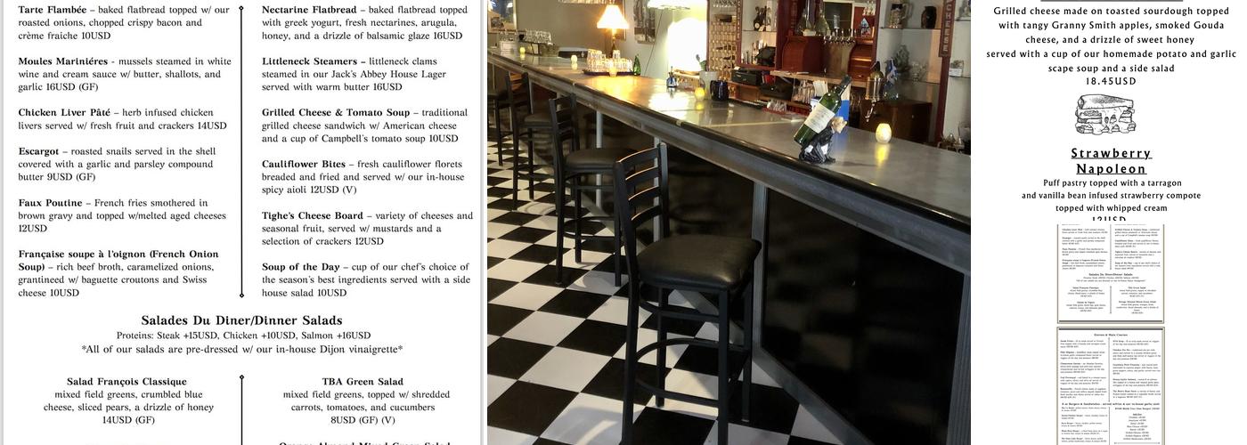 Tighe's Bistro Americain Menu