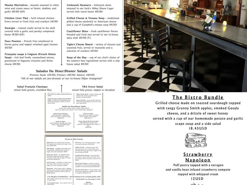 Tighe's Bistro Americain Menu