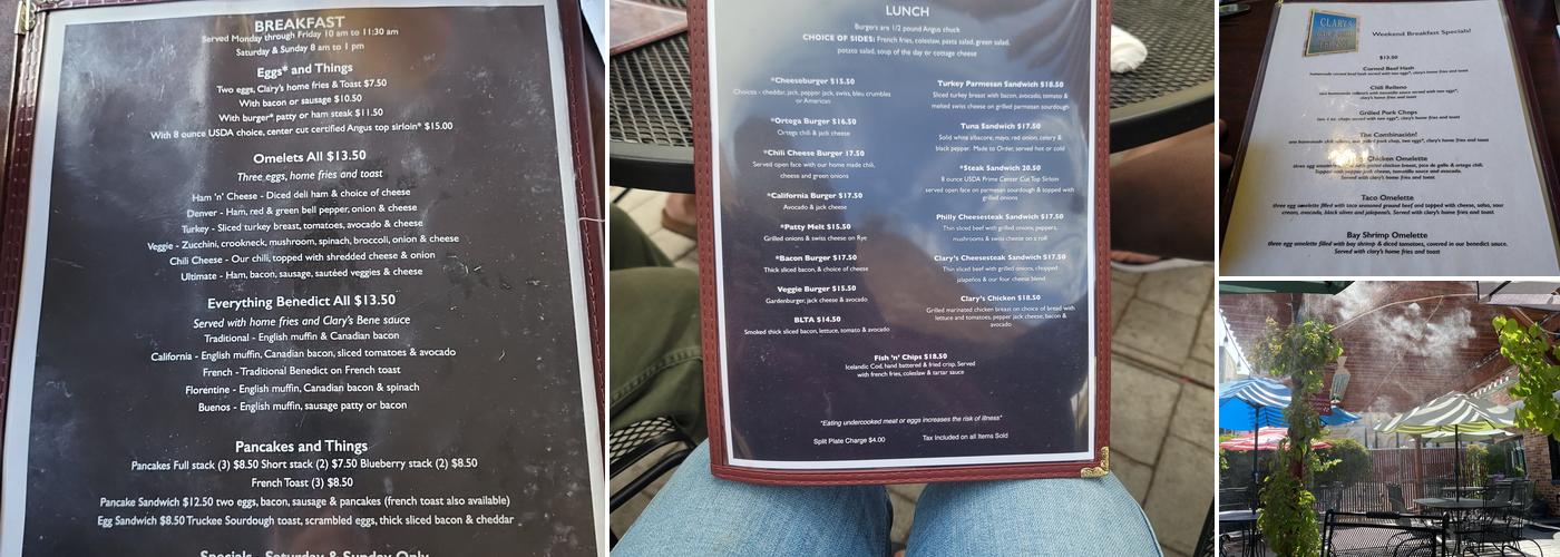 Clary's Bar & Grill Menu