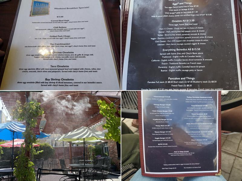 Clary's Bar & Grill Menu