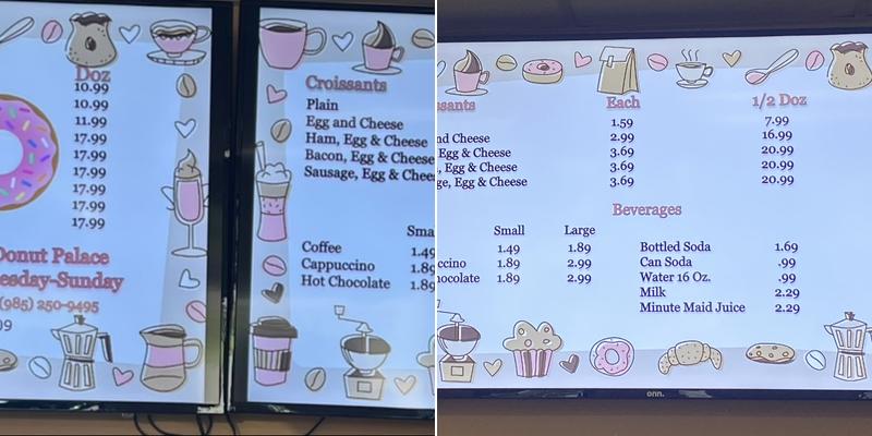Donut Palace Menu