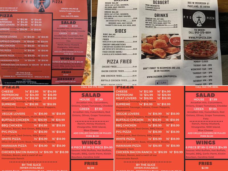 PYG Pizza Menu