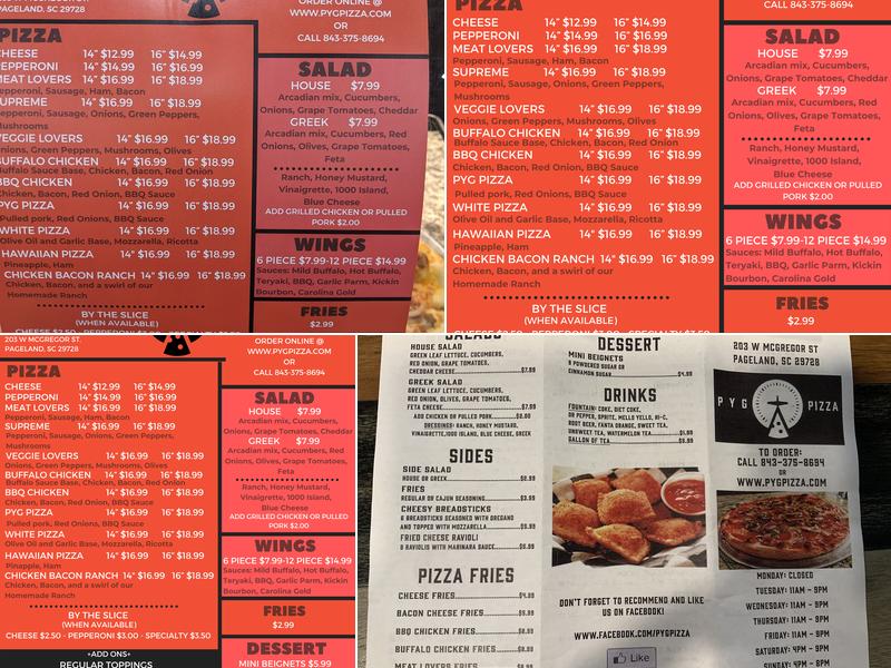 PYG Pizza Menu
