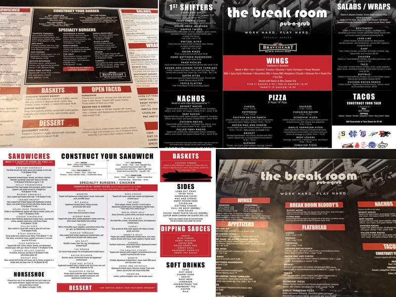 The Break Room Pub n Grub Menu