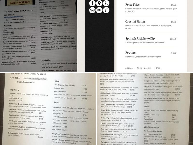 Two Black Dogs Cafe and Take Out Menu