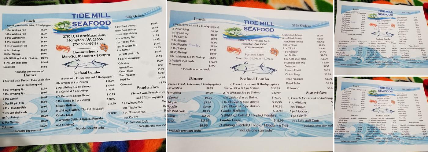 Tide Mill Seafood Menu