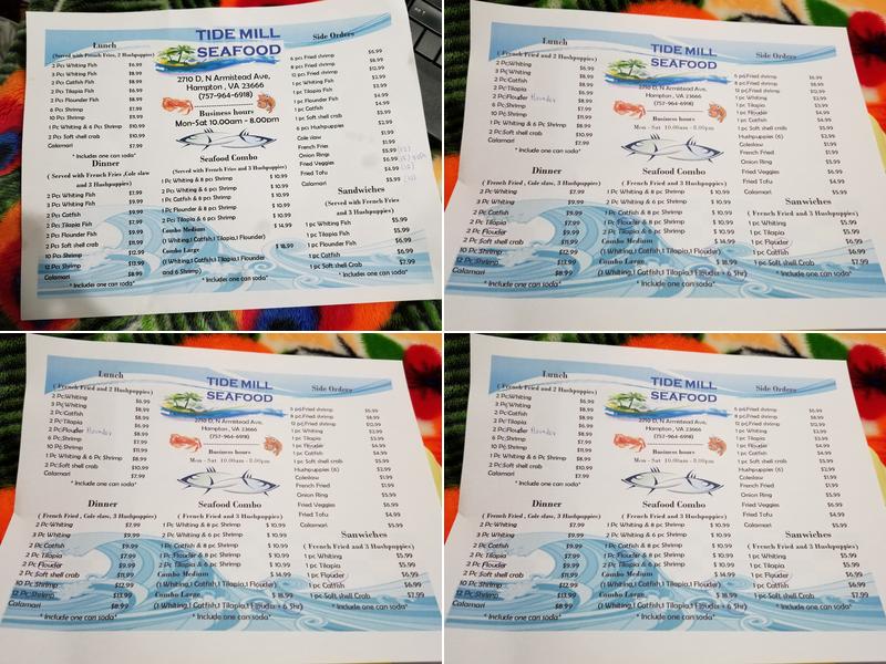 Tide Mill Seafood Menu