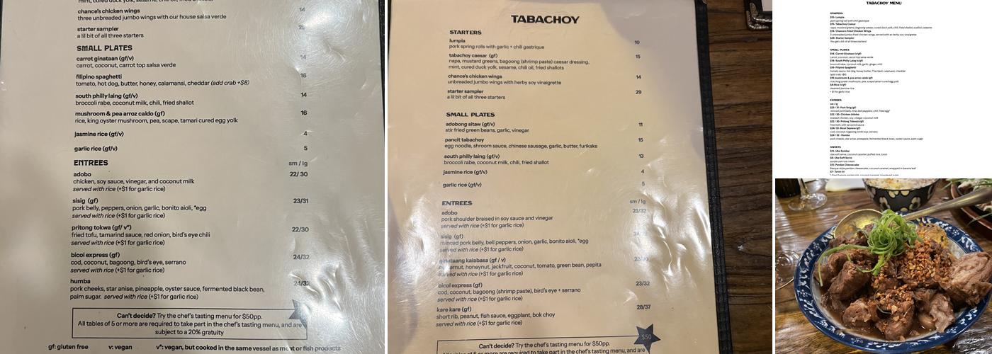 Tabachoy Menu