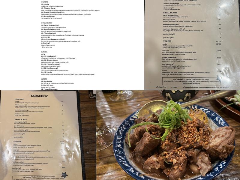 Tabachoy Menu