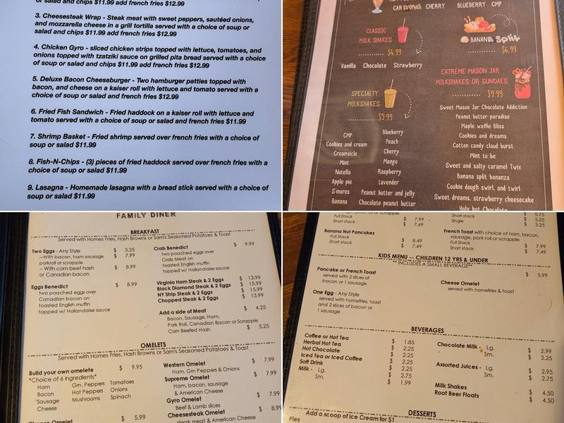 The Mason Jar Family Diner Menu