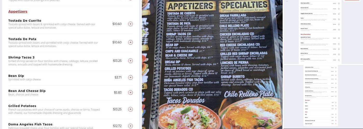 Dream Tacos & Cantina, LLC Menu