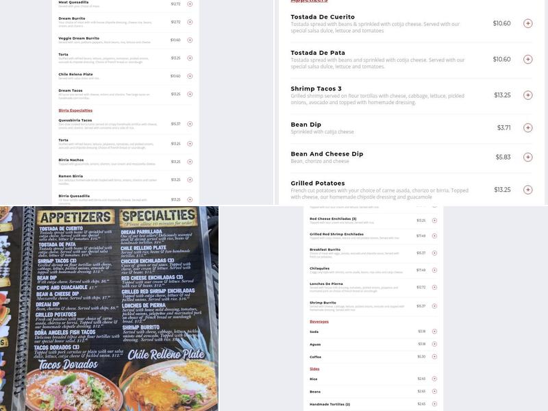 Dream Tacos & Cantina, LLC Menu