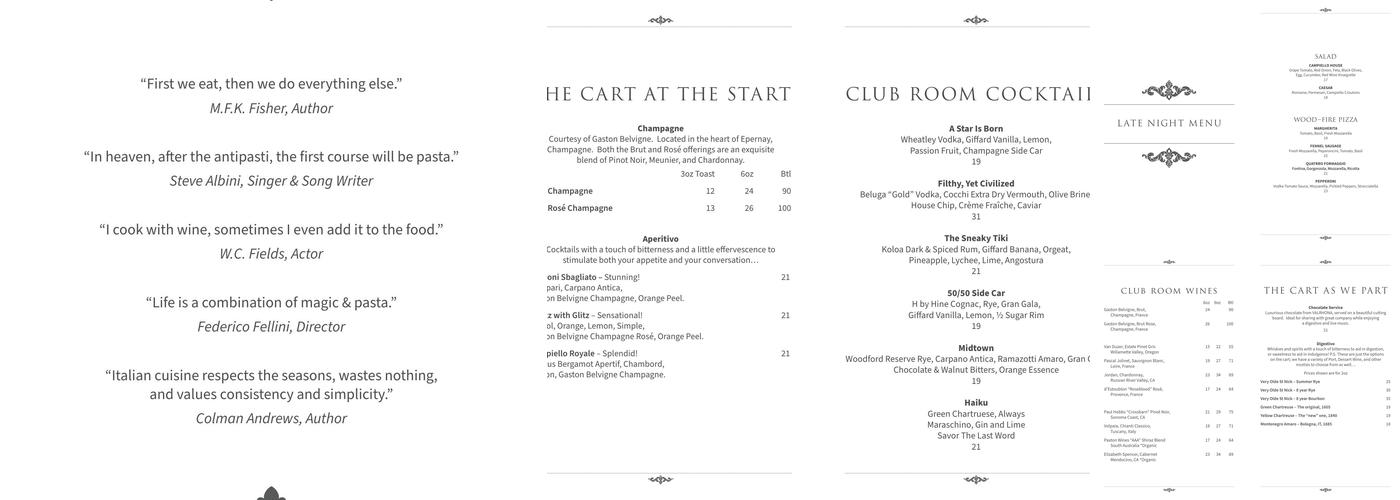 The Club Room at Campiello - Naples Menu