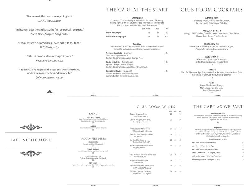 The Club Room at Campiello - Naples Menu