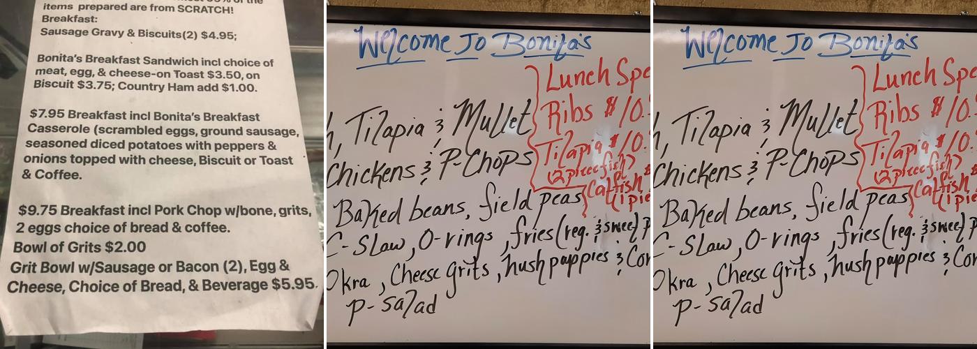 Bonita’s Carry-Out Menu