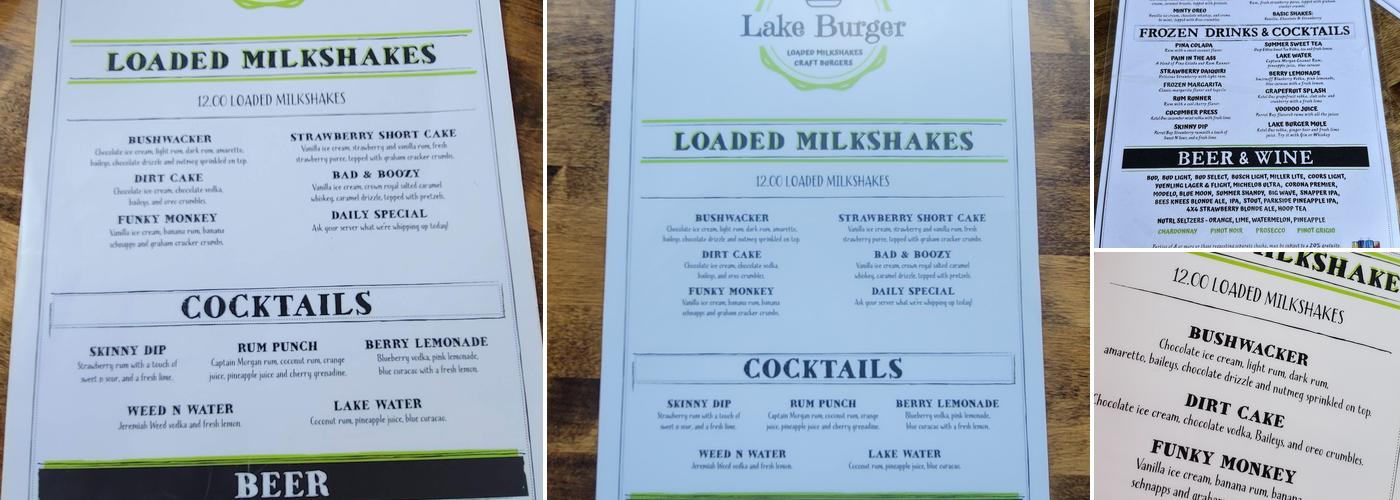 Lake Burger Menu