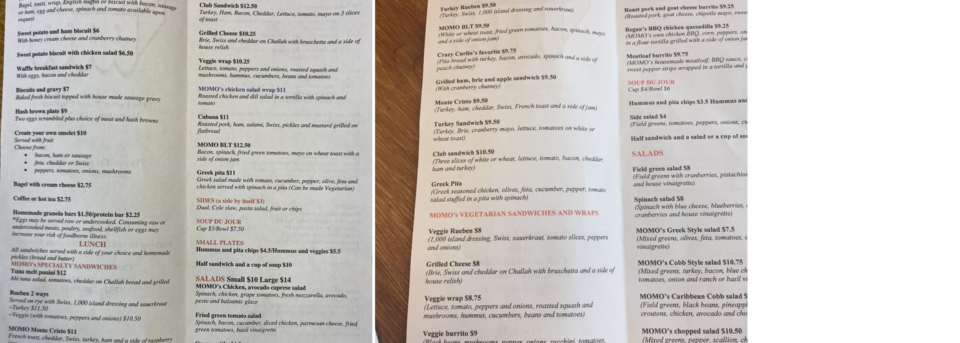 Momo's at Quark Cafe Menu