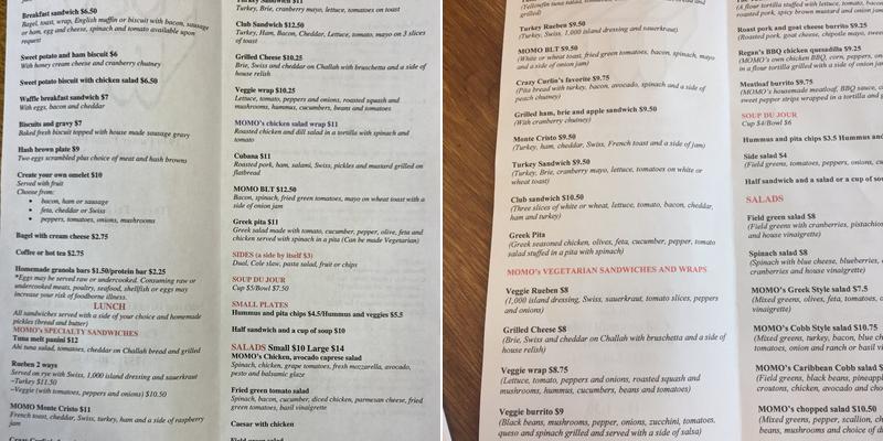 Momo's at Quark Cafe Menu