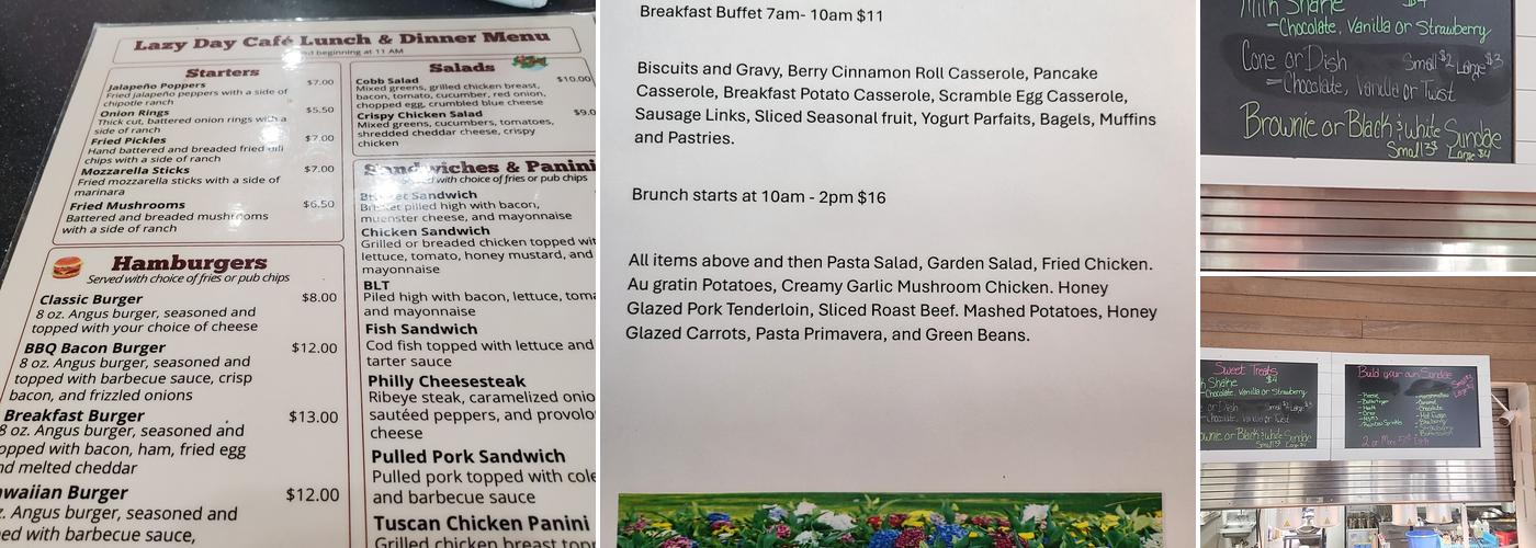 Lazy Day Cafe & Kayak Rental Menu