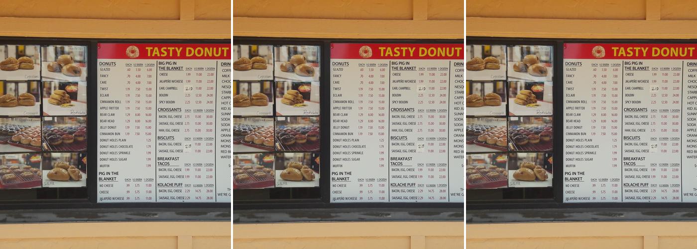 Tasty Donuts Menu