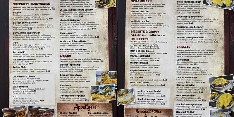 Sonny's Cafe Menu