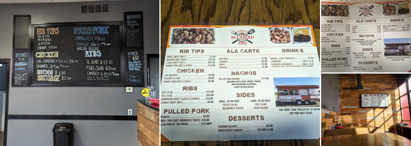 Pit Master Bluebird and Sons BBQ Menu