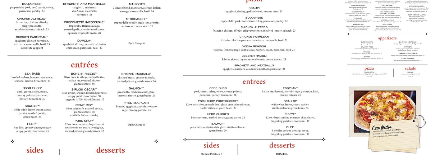 Anna Dolce Ristorante Menu